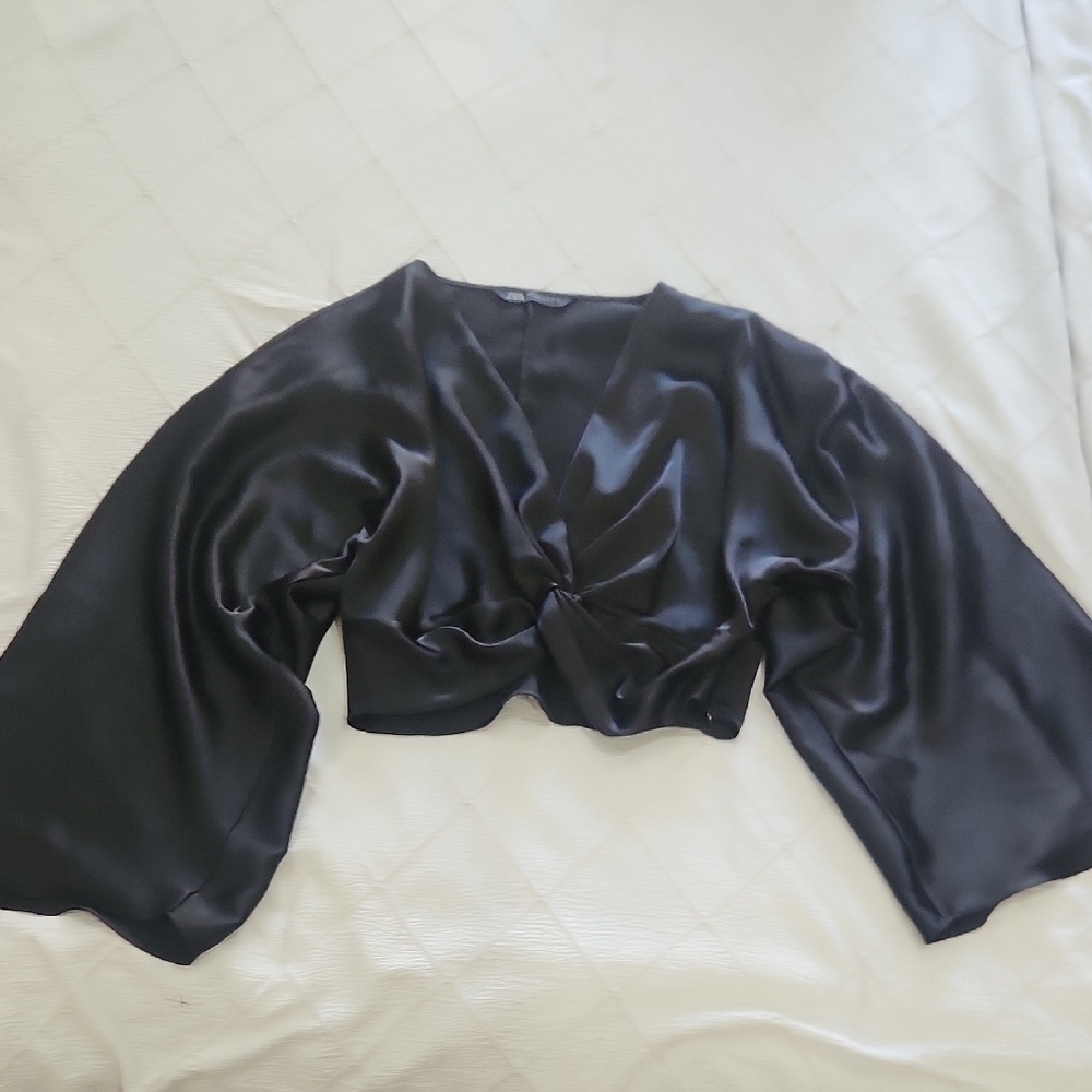 Zara Black Satin Blouse - Picture 4 of 9